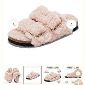 Kids Plush Double-Buckle Slide Sandals in Light Pink